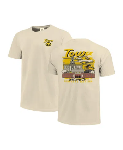 Image One Men's Natural Iowa Hawkeyes Comfort Colors Hand-drawn Campus Stack T-shirt In Brown