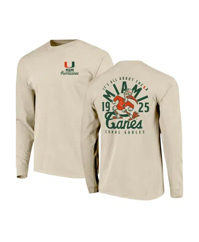 Image One Men's Natural Miami Hurricanes Comfort Colors Mascot Overlay Long Sleeve T-shirt In Neutral