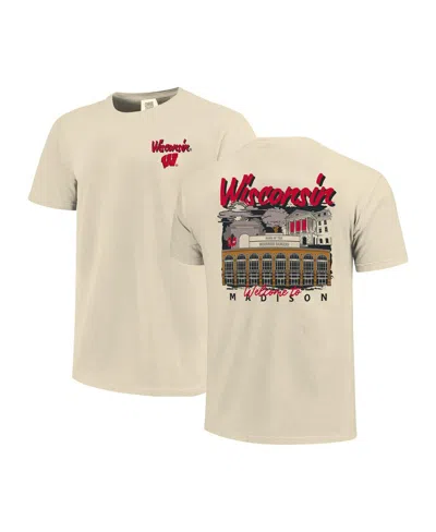 Image One Men's Natural Wisconsin Badgers Comfort Colors Hand-drawn Campus Stack T-shirt In Brown