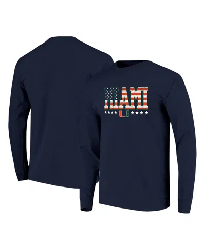 Image One Men's Navy Miami Hurricanes Tall Type Flag Long Sleeve T-shirt In Blue