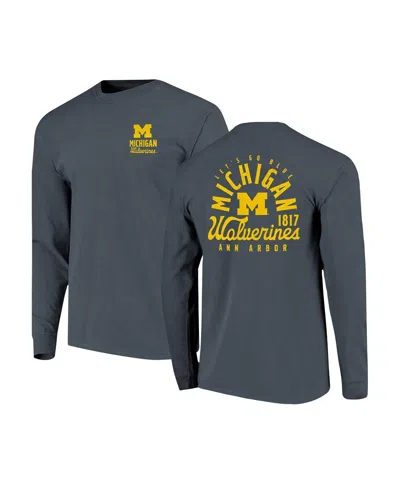 Image One Men's Navy Michigan Wolverines Comfort Colors Mascot Overlay Long Sleeve T-shirt In Blue