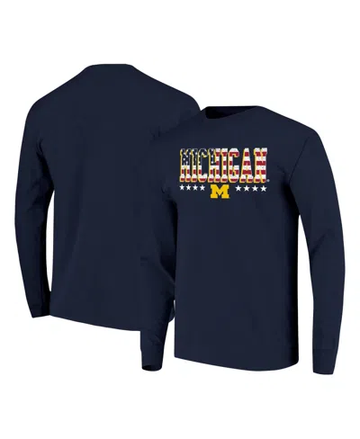 Image One Men's Navy Michigan Wolverines Tall Type Flag Long Sleeve T-shirt In Black