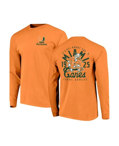 Image One Men's Orange Miami Hurricanes Comfort Colors Mascot Overlay Long Sleeve T-shirt