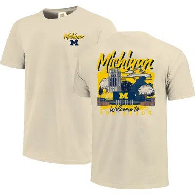 Image One Natural Michigan Wolverines Comfort Colors Hand-drawn Campus Stack T-shirt In Neutral