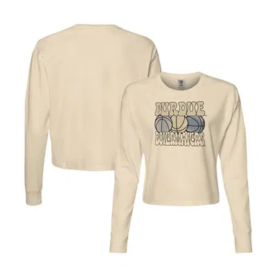 Image One Natural Purdue Boilermakers Comfort Colours Basketball Cropped Long Sleeve T-shirt