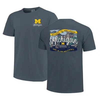 Image One Navy Michigan Wolverines Comfort Colors Campus Scene Drawing Script T-shirt In Blue