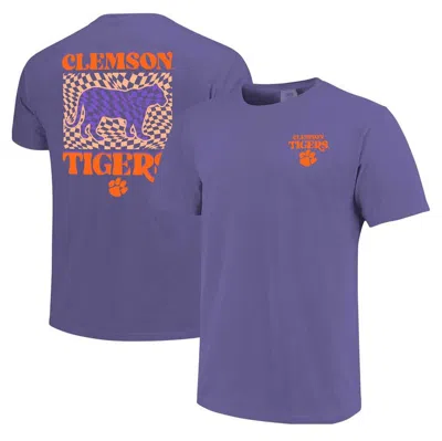 Image One Purple Clemson Tigers Comfort Colors Checkered Mascot T-shirt