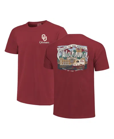 Image One Women's Crimson Oklahoma Sooners Comfort Colors Campus Scene Drawing Script T-shirt In Red