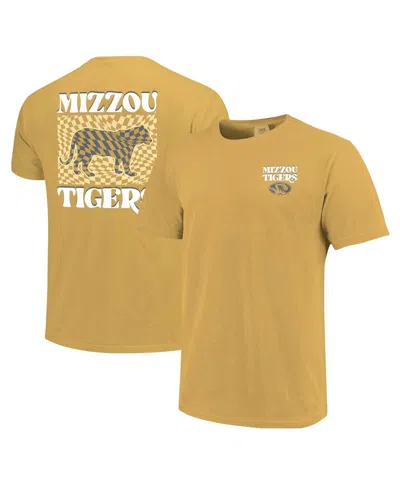 Image One Women's Gold Missouri Tigers Comfort Colors Checkered Mascot T-shirt