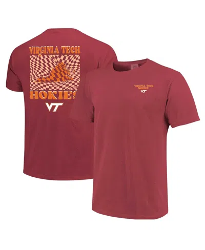 Image One Women's Maroon Virginia Tech Hokies Comfort Colors Checkered Mascot T-shirt