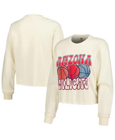 Image One Women's Natural Arizona Wildcats Comfort Colors Basketball Cropped Long Sleeve T-shirt