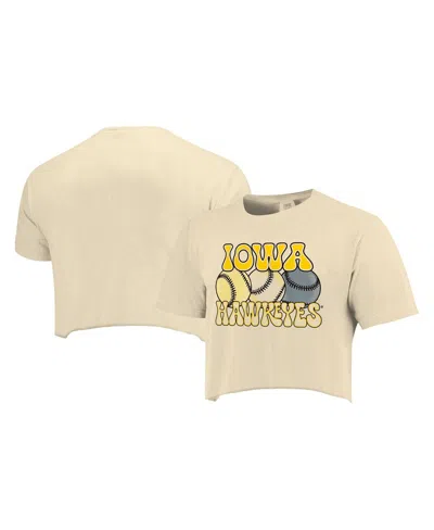 Image One Women's Natural Iowa Hawkeyes Comfort Colors Baseball Cropped T-shirt In Neutral