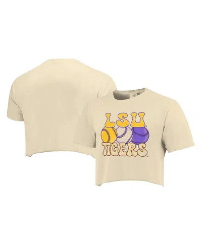 Image One Women's Natural Lsu Tigers Comfort Colors Baseball Cropped T-shirt