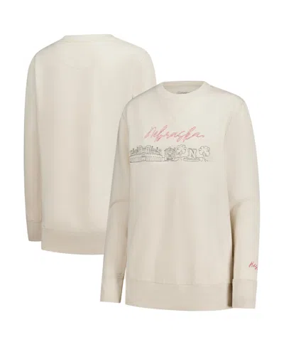 Image One Women's Natural Nebraska Huskers Campus Wash Fleece Sweatshirt In Neutral