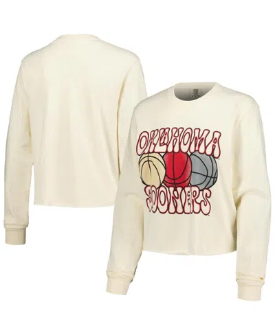 Image One Women's Natural Oklahoma Sooners Comfort Colors Basketball Cropped Long Sleeve T-shirt In Brown