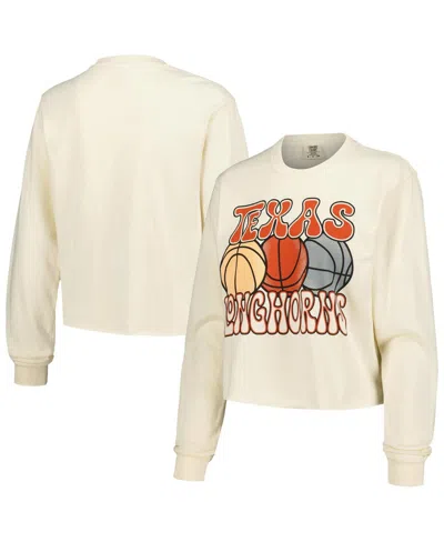 Image One Women's Natural Texas Longhorns Comfort Colors Basketball Cropped Long Sleeve T-shirt In Brown