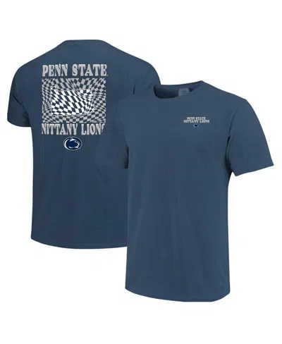 Image One Women's Navy Penn State Nittany Lions Comfort Colors Checkered Mascot T-shirt In Blue