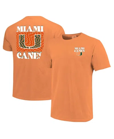 Image One Women's Orange Miami Hurricanes Comfort Colors Checkered Mascot T-shirt