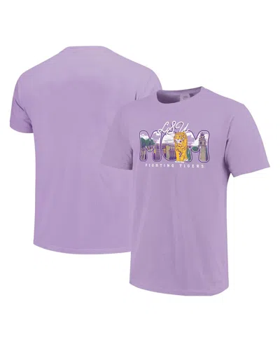 Image One Women's Purple Lsu Tigers Comfort Colors Campus Drawing Mom T-shirt