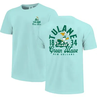 Image One Youth Teal Tulane Green Wave Comfort Colors Mascot Overlay T-shirt In Blue
