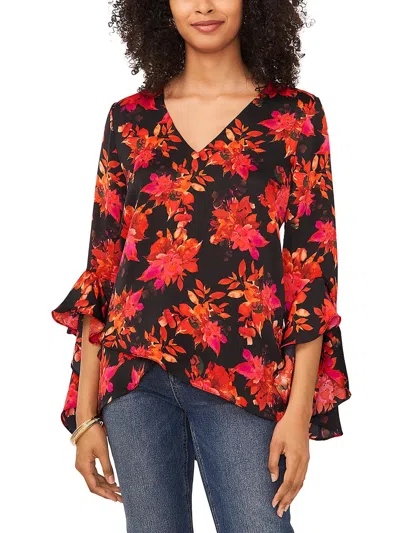 Imagine Vince Camuto Womens Satin Floral Print Blouse In Black