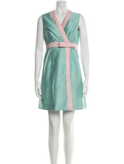 Pre-owned I.magnin Colorblock Pattern Mini Dress In Green