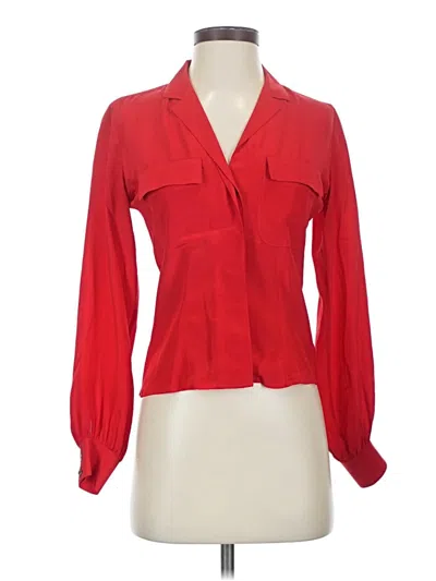 Pre-owned I.magnin Long Sleeve Silk Top Red Plunge Neckline Tops