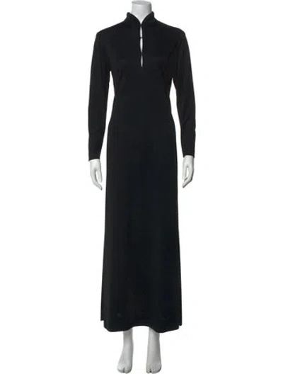Pre-owned I.magnin Mock Neck Long Dress In Black
