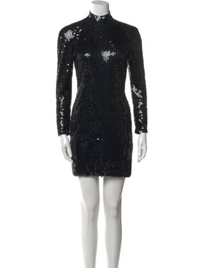 Pre-owned I.magnin Mock Neck Mini Dress In Black