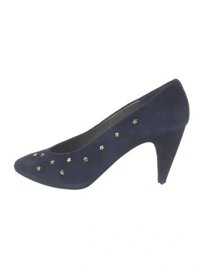 Pre-owned I.magnin Suede Graphic Print Pumps In Blue