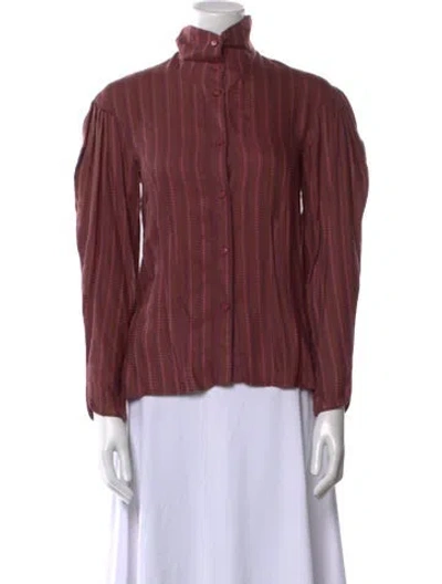 Pre-owned I.magnin Vintage Mock Neck Blouse In Burgundy