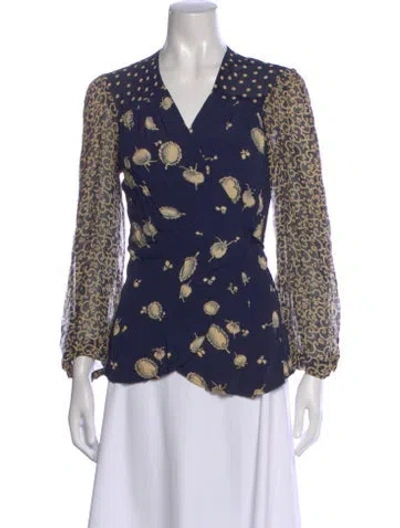 Pre-owned I.magnin Vintage Patterned Blouse In Blue