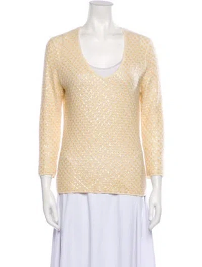 Pre-owned I.magnin V-neck Three-quarter Sleeve Top In Neutral