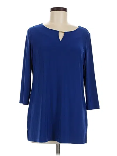 Pre-owned Iman 3/4 Sleeve Top Blue Keyhole Neckline Tops