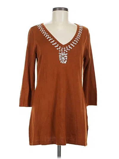 Pre-owned Iman 3/4 Sleeve Top Brown V-neck Tops