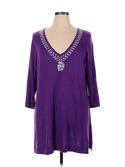Pre-owned Iman 3/4 Sleeve Top Purple V-neck Tops