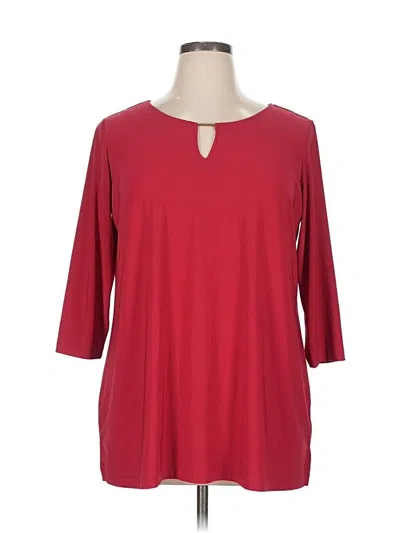 Pre-owned Iman 3/4 Sleeve Top Red Solid Pattern Keyhole Neckline Tops