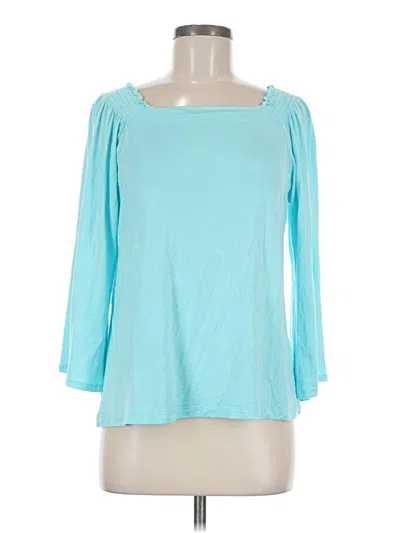 Pre-owned Iman 3/4 Sleeve Top Teal Cold Shoulder Neckline Tops