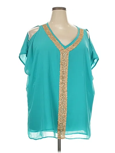 Pre-owned Iman Short Sleeve Blouse In Teal