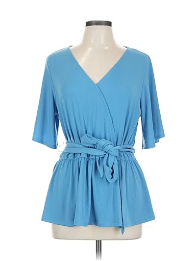 Pre-owned Iman Short Sleeve Top Blue V Neck Tops