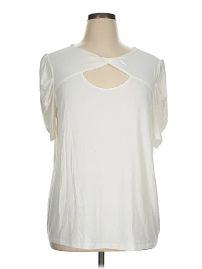 Pre-owned Iman Short Sleeve Top Ivory Keyhole Neckline Tops In White