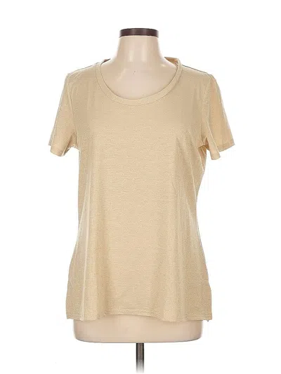 Pre-owned Iman Short Sleeve Top Tan Keyhole Neckline Tops In Brown