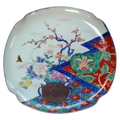 Pre-owned Imari Porcelain Large 19th Century Japanese Imari Square Platter Charger In Gray