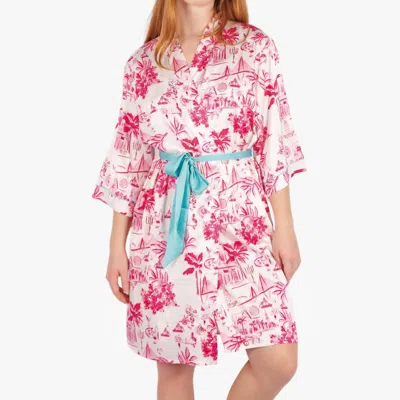 Imbali Charleston Charleston Toile Satin Robe In White/pink