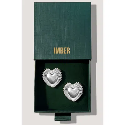 Imber Oversize Puffy Heart Statement Earrings In Orange
