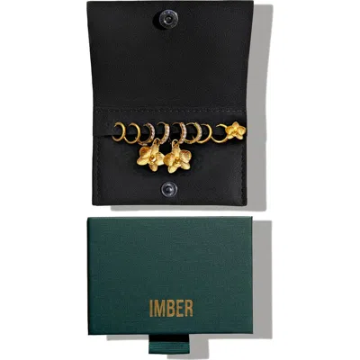 Imber Set Of 9 Orchid Hoop, Stud & Drop Earrings In Gold