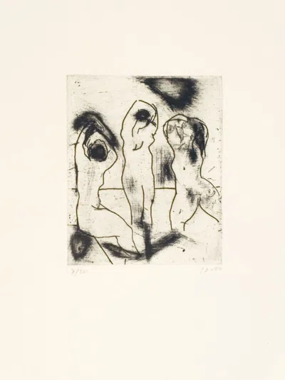 Imelda Ferrer ''tres Bañistas'' Engraving On Paper, 15'' X 11'' In Neutral