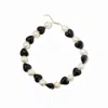 I'mmany London Women's Black / White Whisper Of Heart Glass Heart And Jumbo Pearl Necklace, Opaque Black