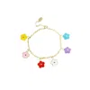 I'mmany London Women's Flower Power Chain Bracelet With Enamel Flower Charms In Yellow