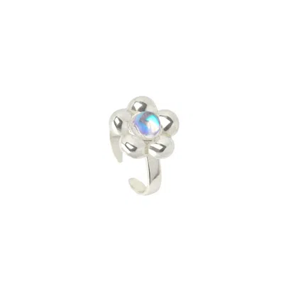 I'mmany London Women's Flower Power Ring With Iridescent Crystal, Sterling Silver In Gray